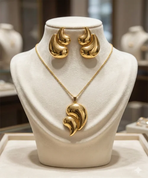 shell006 Flamora Sculpted Gold Jewellery Set – Zbish Jewels