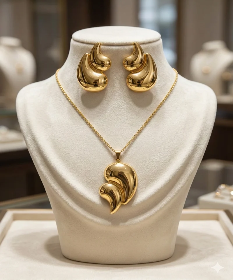 shell006 Flamora Sculpted Gold Jewellery Set – Zbish Jewels